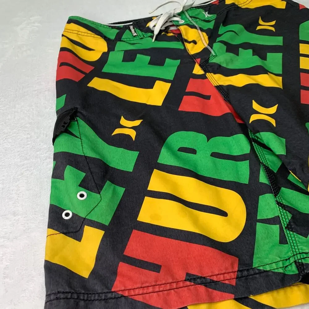 Hurley Mens Size Medium Red Green Yellow Black Marley Reggae Board Shorts Swim
